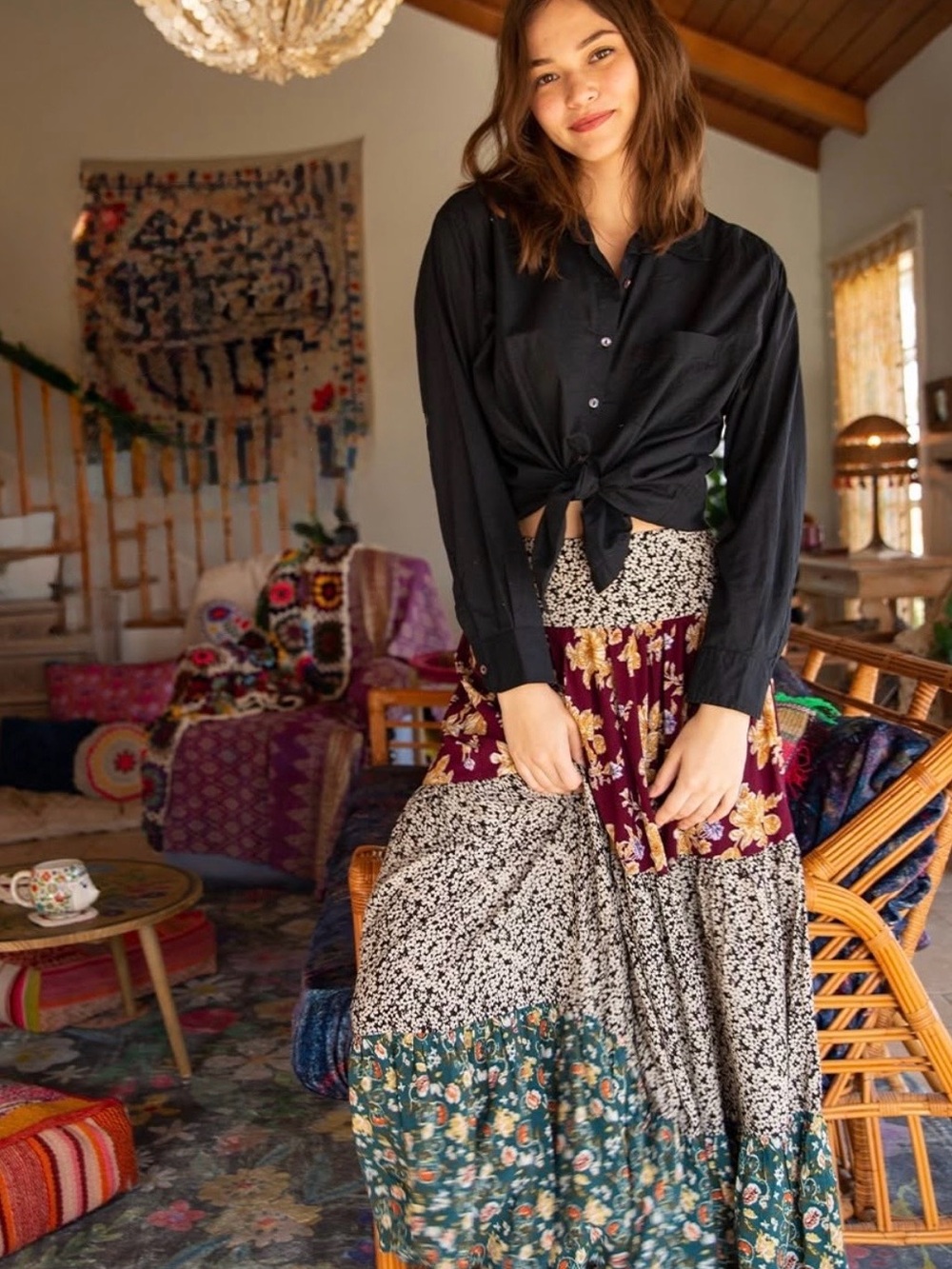 NATURAL LIFE Hanna Convertible Boho Tiered Maxi Skirt